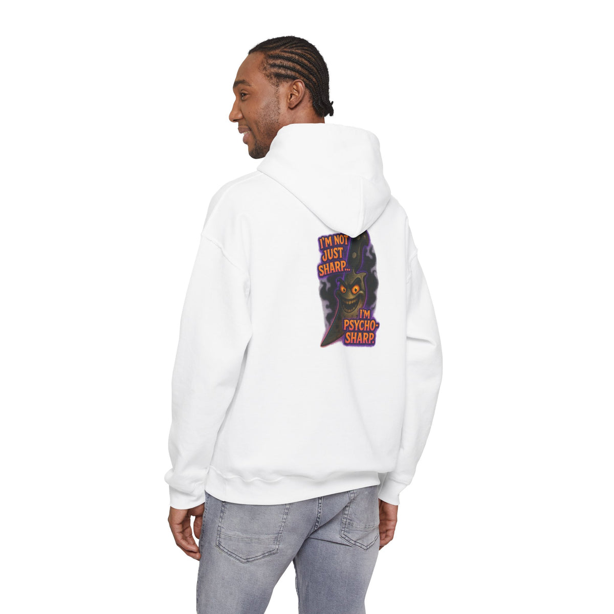 Hoodie — 'I'm Just Sharp, I'm Psycho Sharp' Cat Graphic Pullover