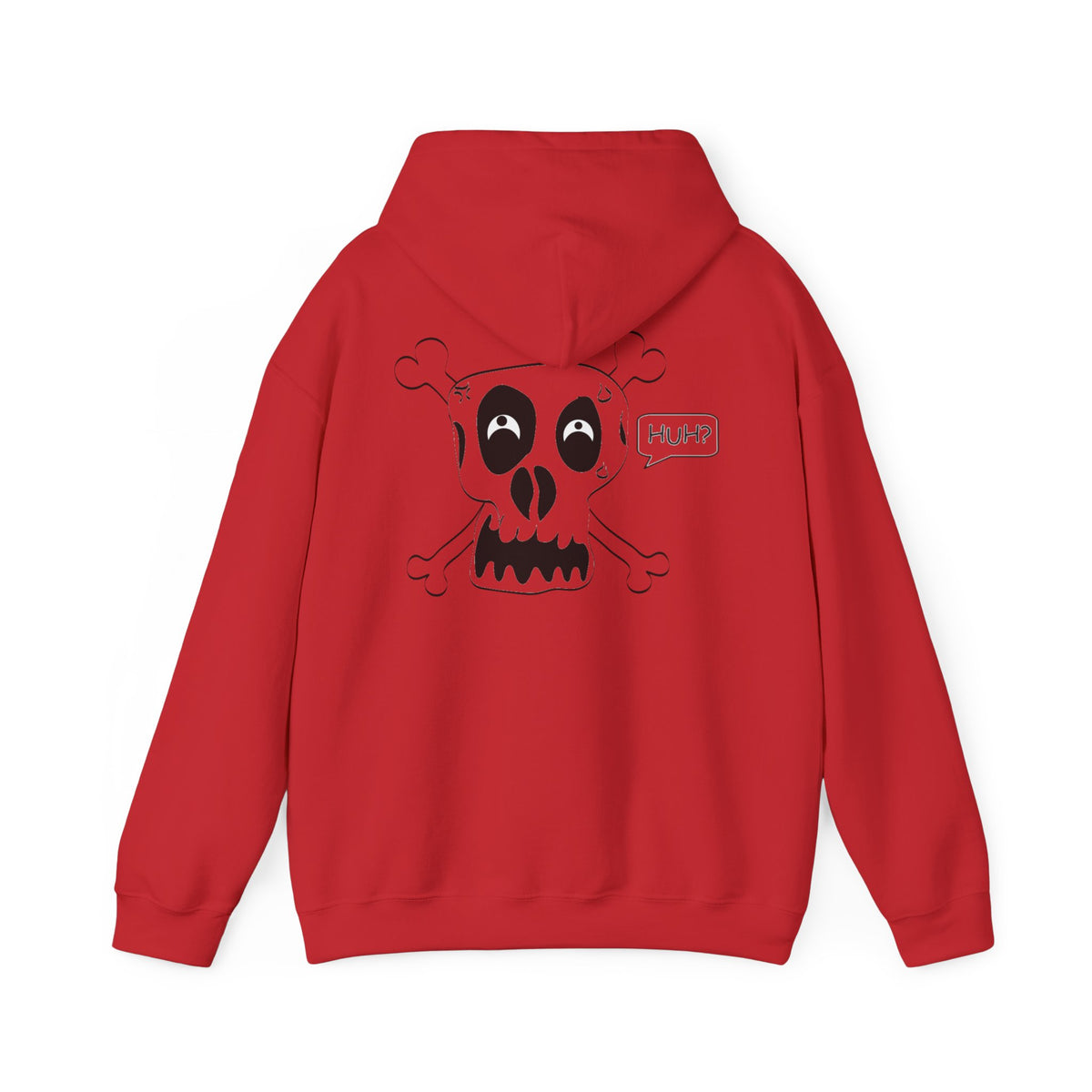 Skull & Crossbones 'Huh?' Hoodie – Edgy Cartoon Skull Back Graphic Sweatshirt