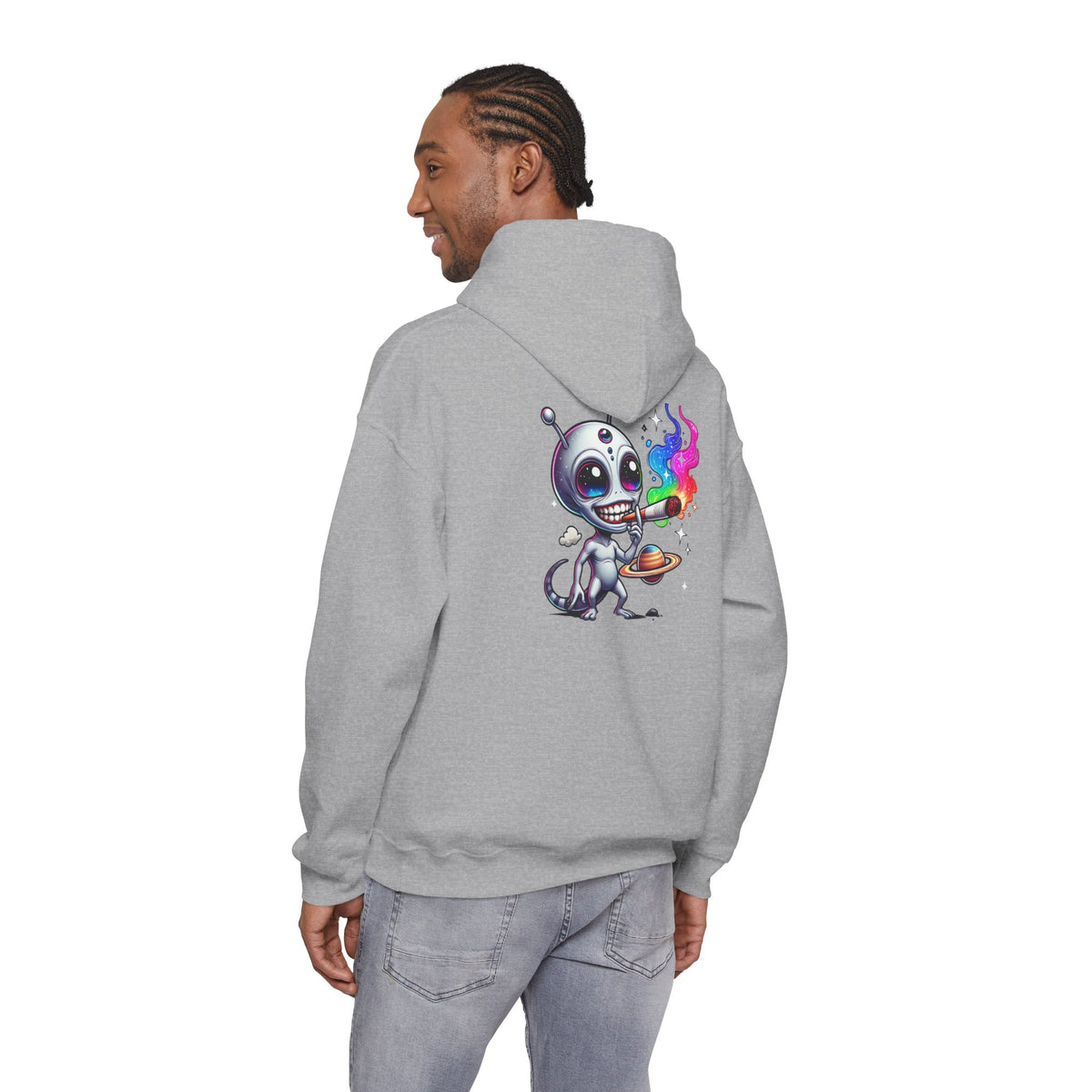 Alien Chef Hoodie — Cute Cartoon Alien Cooking with Rainbow Flame Hooded Sweatshirt