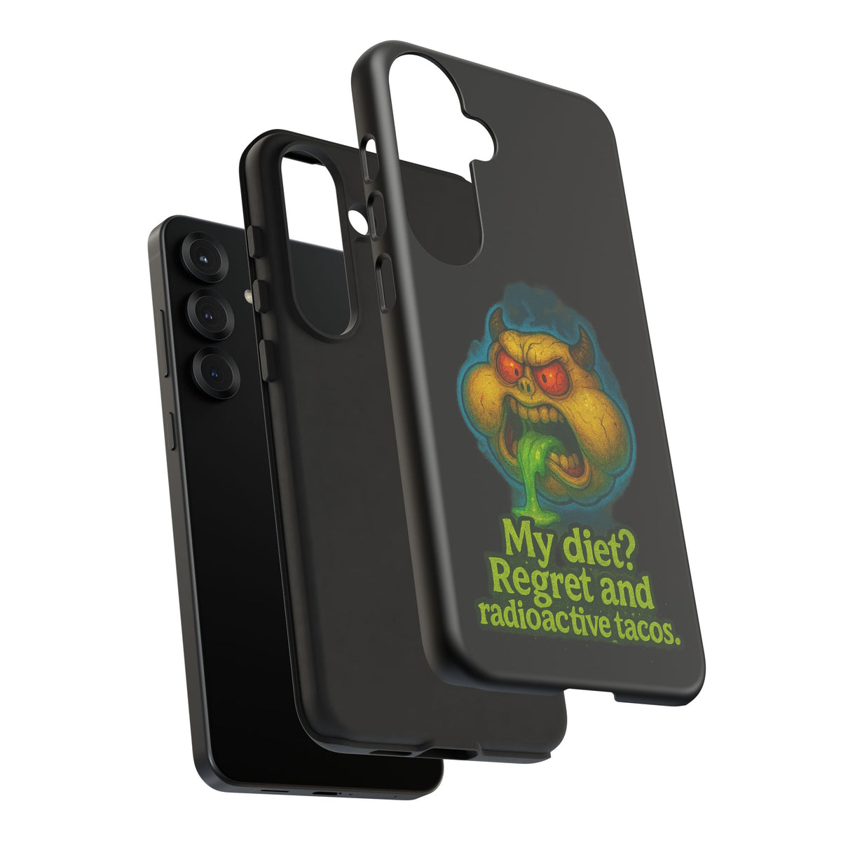 My Diet? Regret & Radioactive Tacos Phone Case — Funny Retro Monster Protective Cover