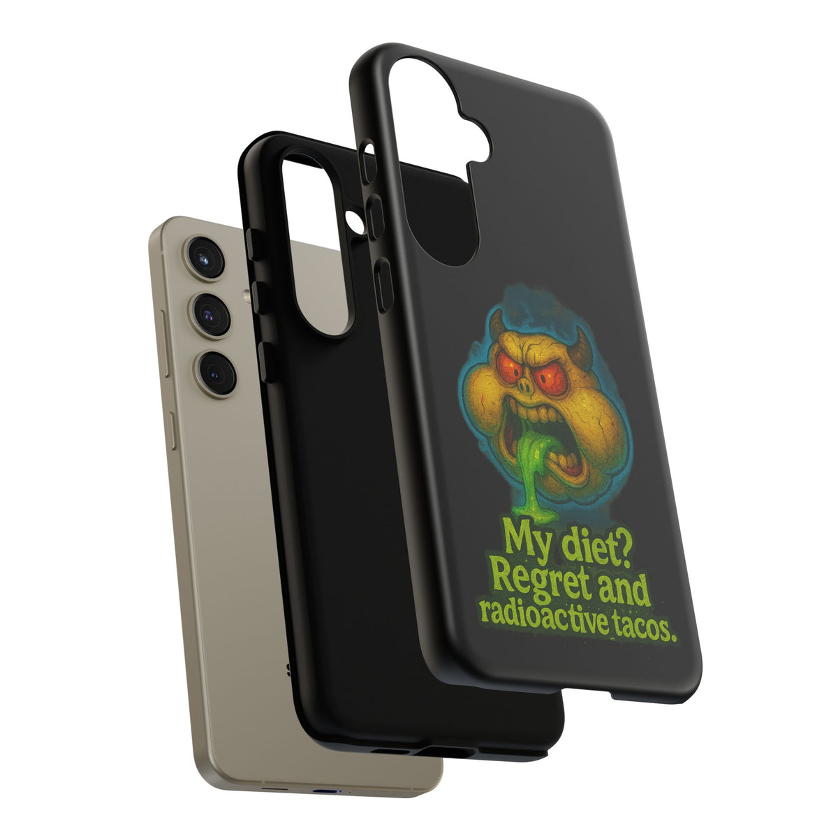 My Diet? Regret & Radioactive Tacos Phone Case — Funny Retro Monster Protective Cover