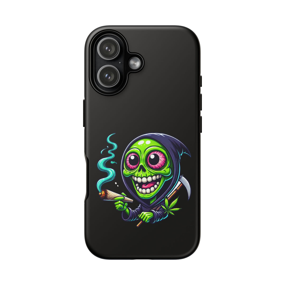 Grinning Stoner Grim Reaper Phone Case – Cannabis Skull iPhone Cover