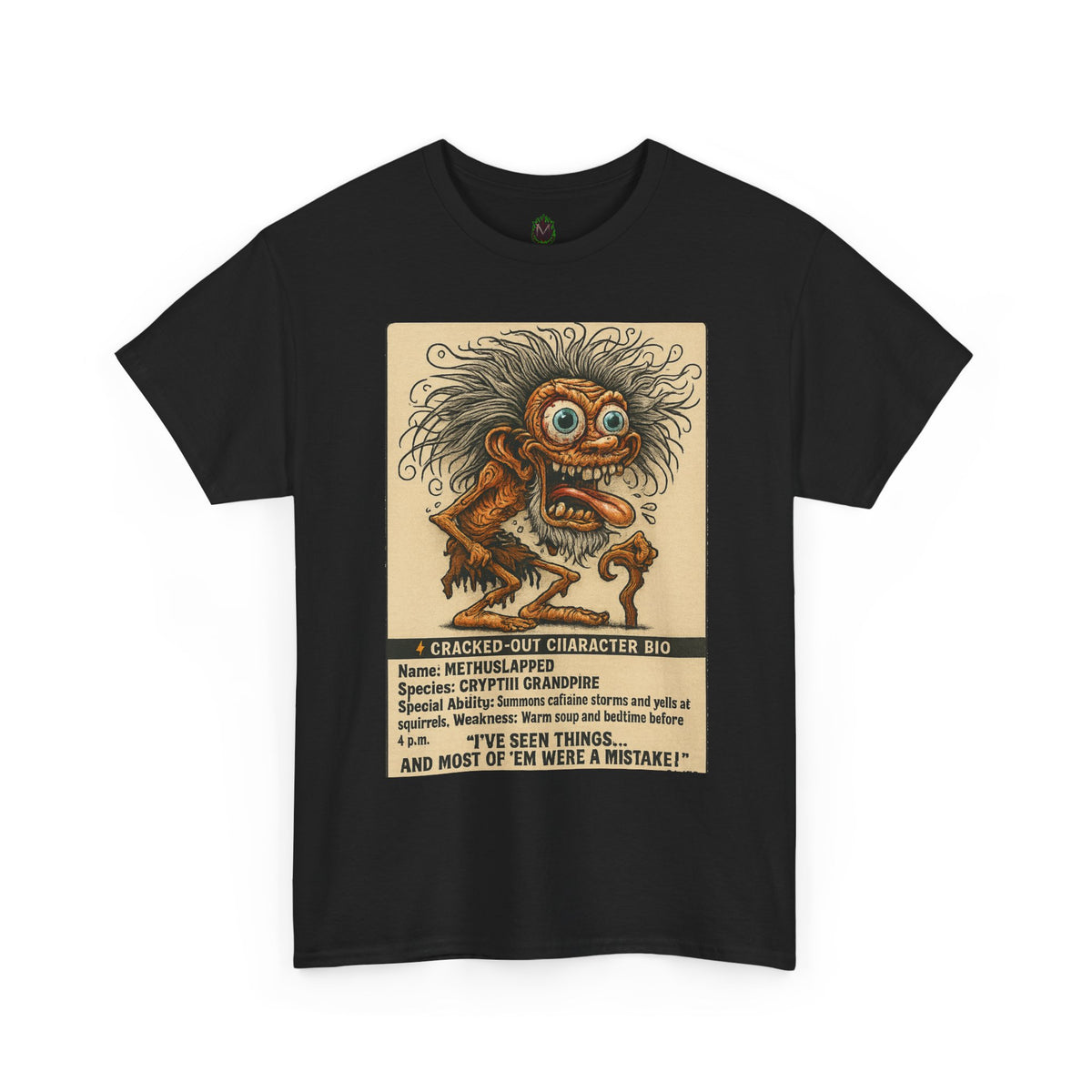 Methslapped – Cryptid Grandpa Character Bio T-Shirt