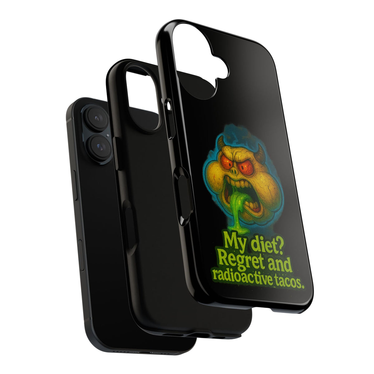 My Diet? Regret & Radioactive Tacos Phone Case — Funny Retro Monster Protective Cover