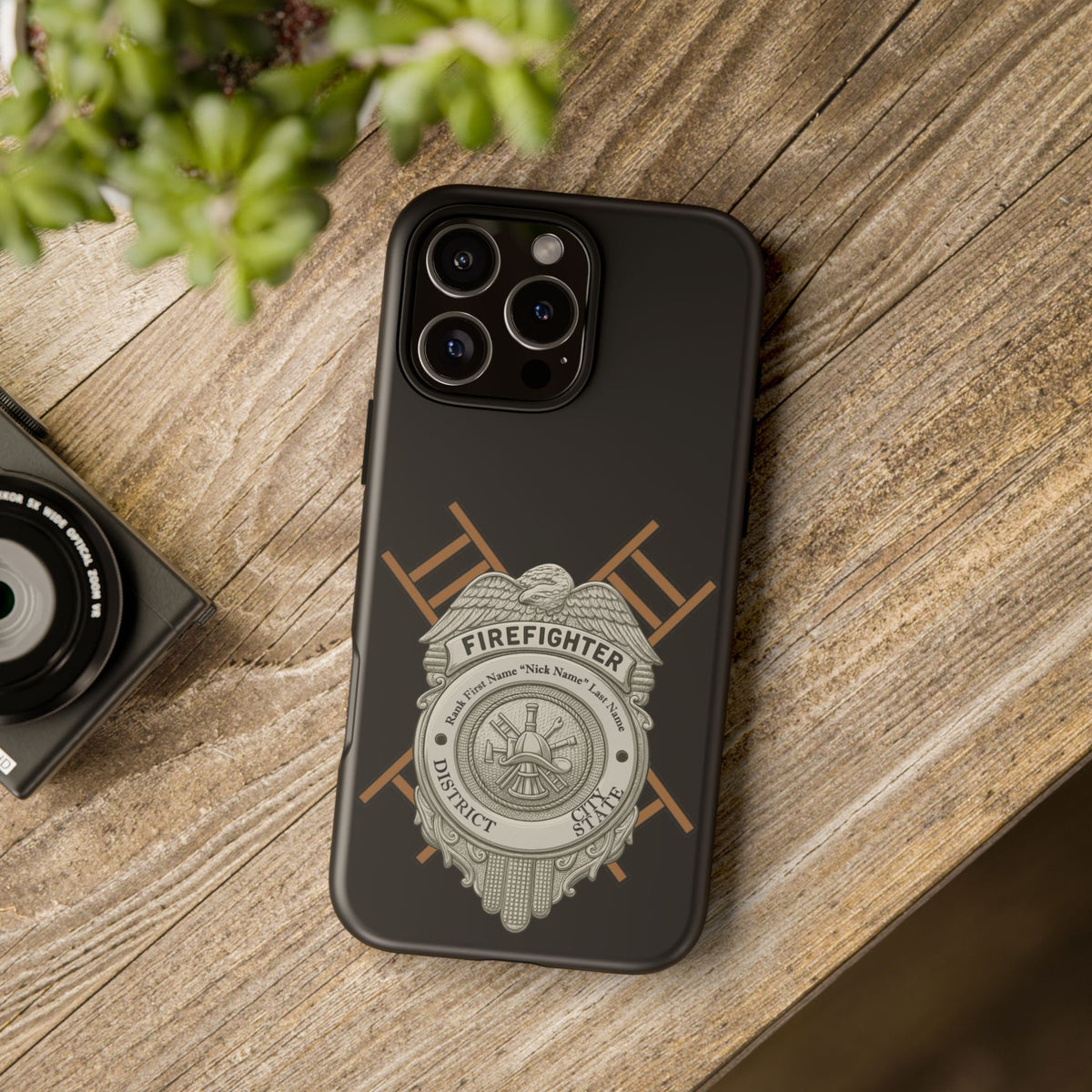 Firefighter Badge Tough Phone Case — Firefighter Helmet & Ladders Protective Case