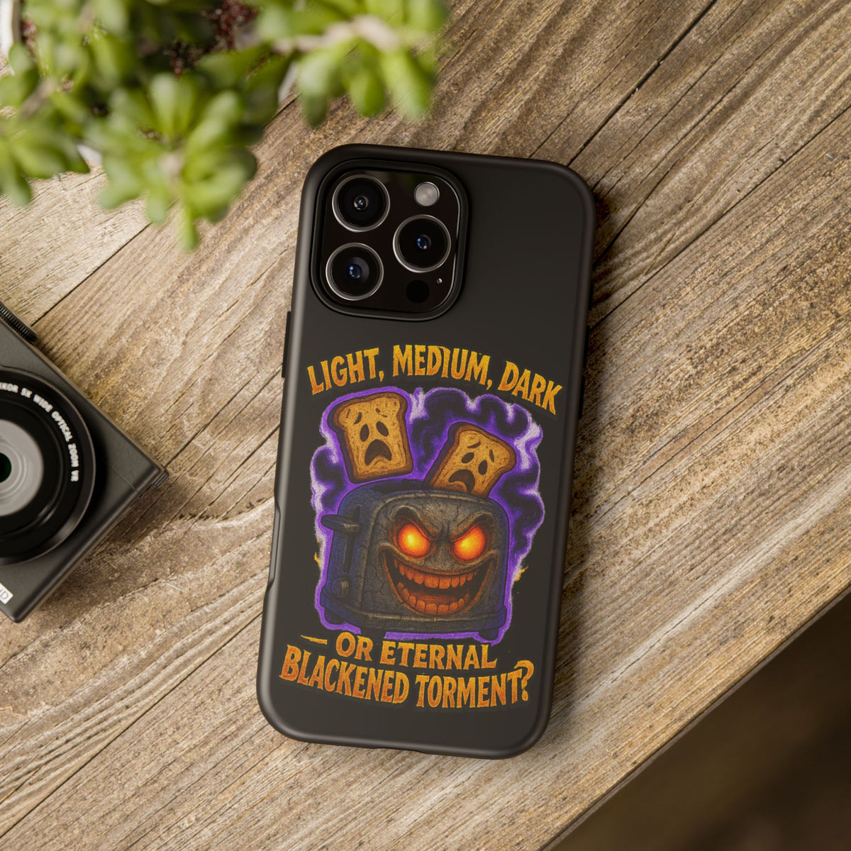 Phone Case — 'Light, Medium, Dark or Eternal Blackened Torment?' Spooky Toast & Toaster Horror Design