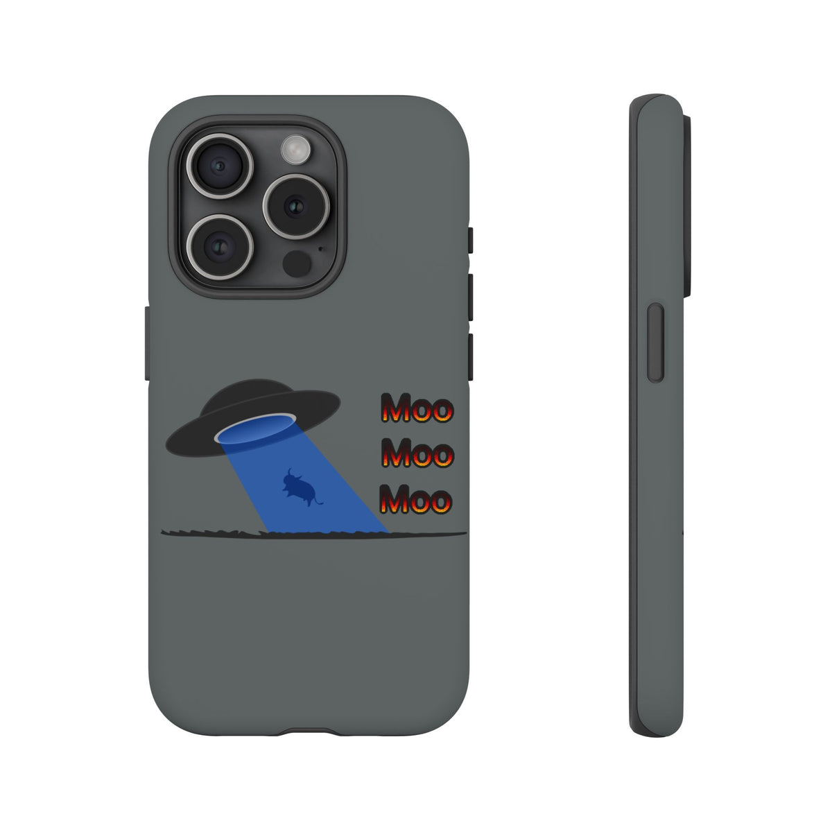Phone Case — Funny UFO Cow Abduction Design with “Moo Moo Moo”