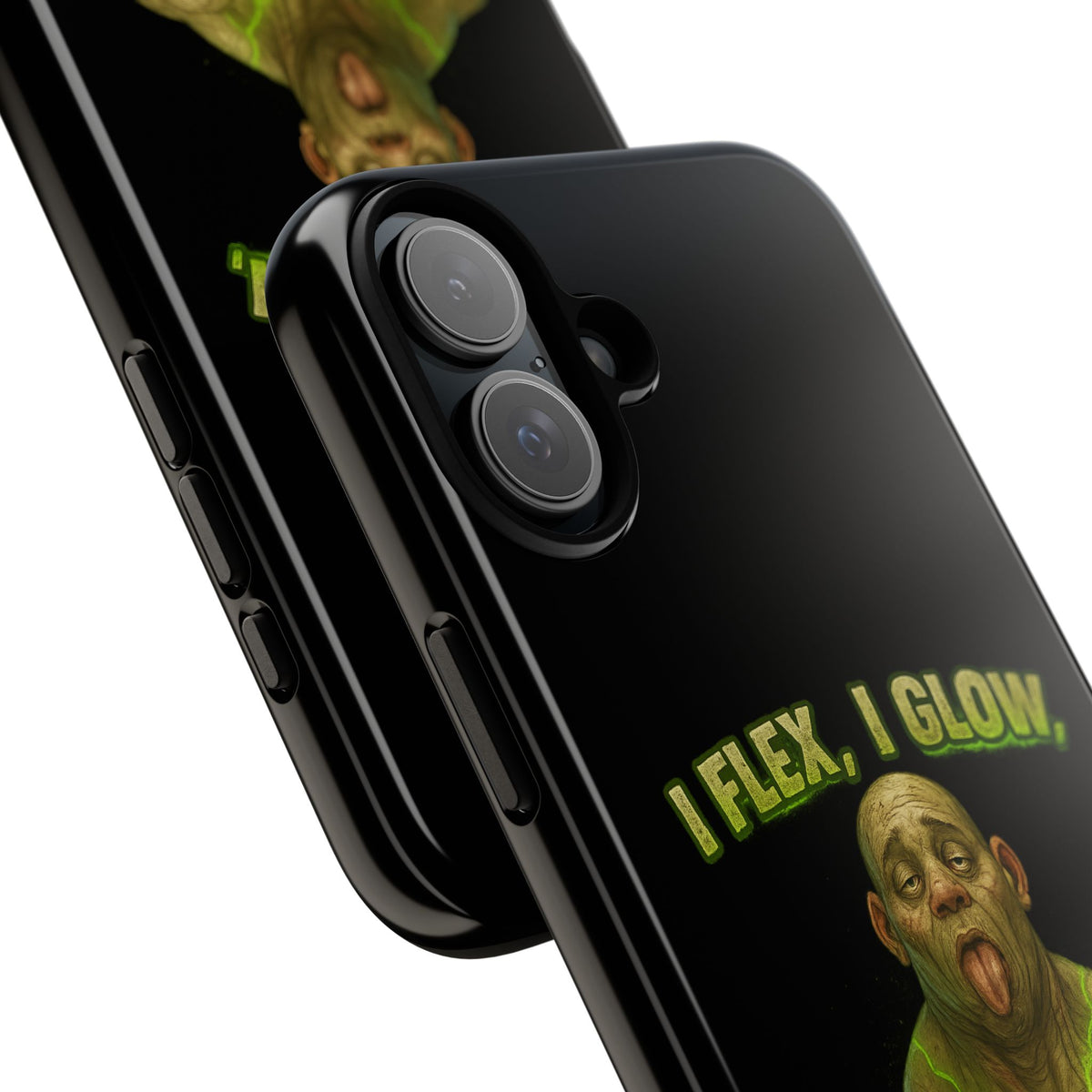 Funny Glow Gym Phone Case — "I Flex, I Glow" Humorous Bodybuilder Design