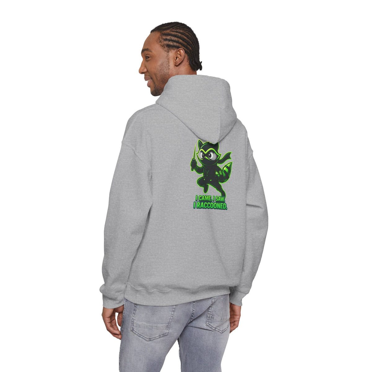 Raccoon Mascot Hoodie – "I Came, I Saw, I Raccooned" Graphic Pullover