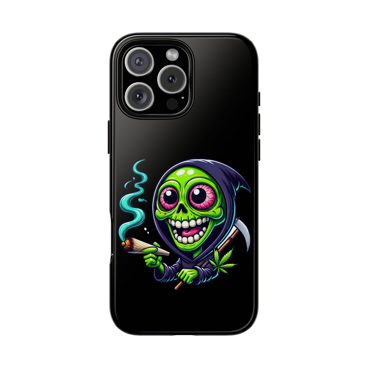 Grinning Stoner Grim Reaper Phone Case – Cannabis Skull iPhone Cover