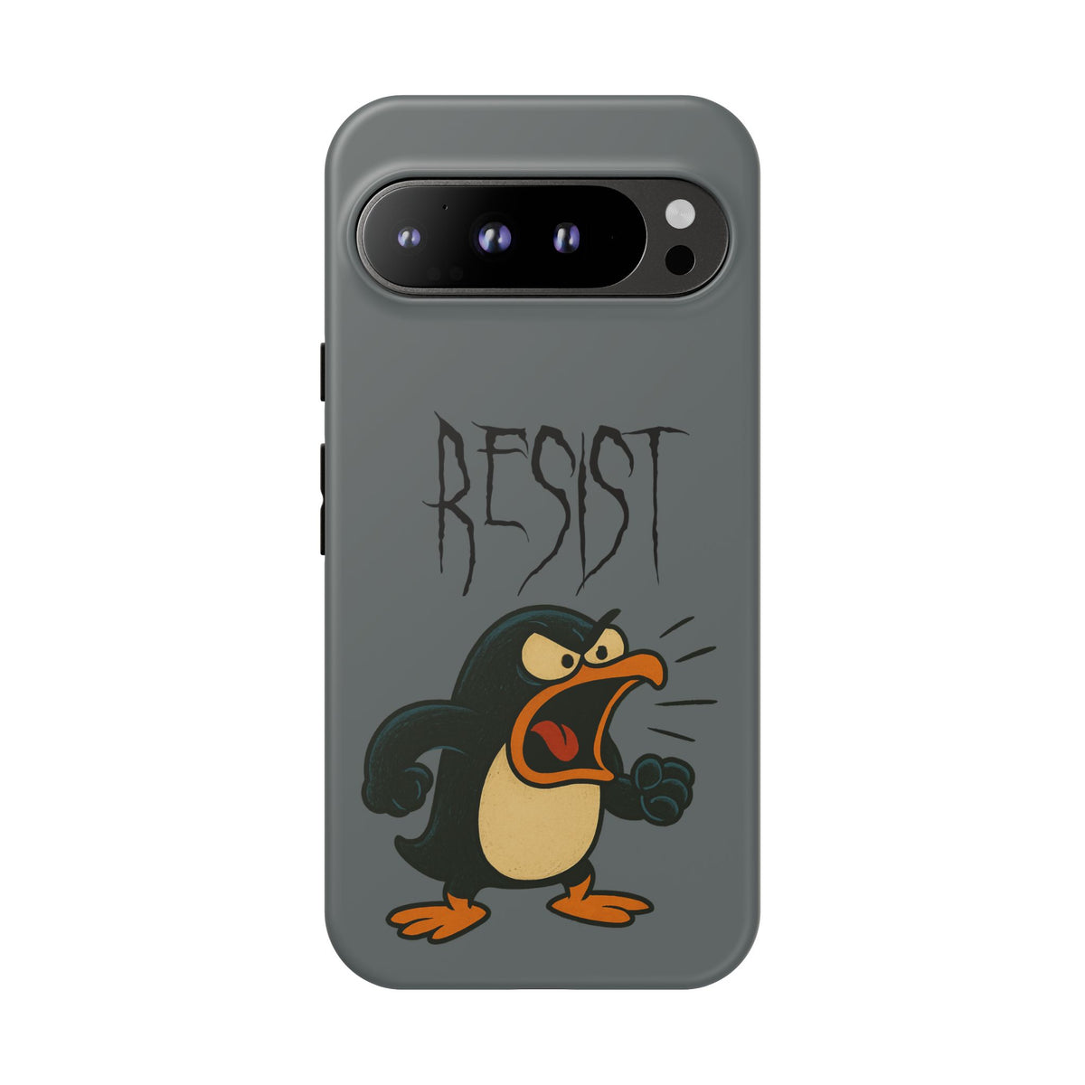 Resist Angry Penguin Phone Case — Protective iPhone Case with Bold Cartoon Design