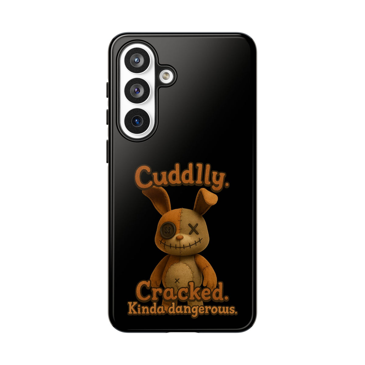 Phone Case — "Cuddly. Cracked. Kinda Dangerous." Cute Creepy Bunny Protective Case