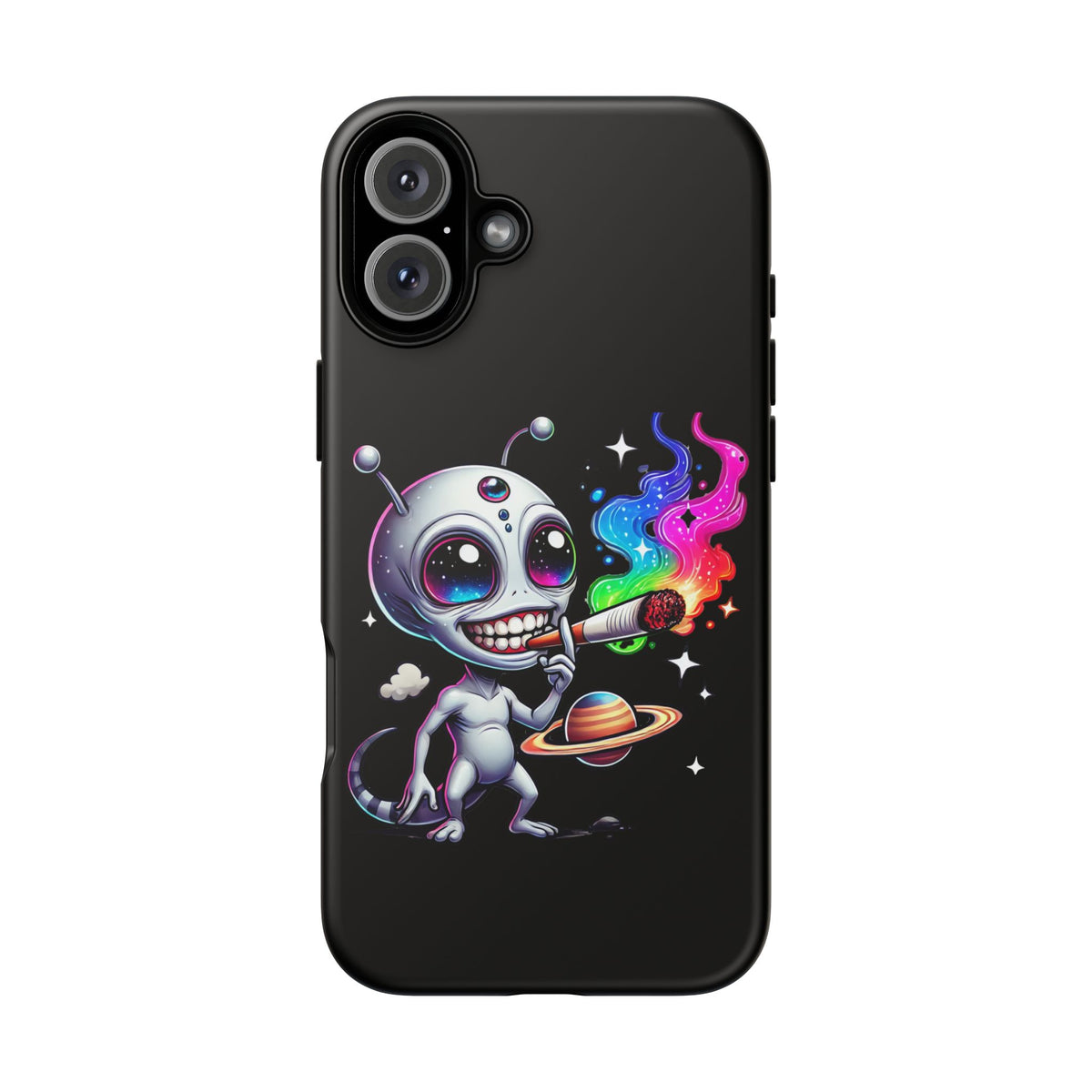 Alien Smoking Rainbow Galaxy Phone Case — Cute Cosmic Art Tough Case