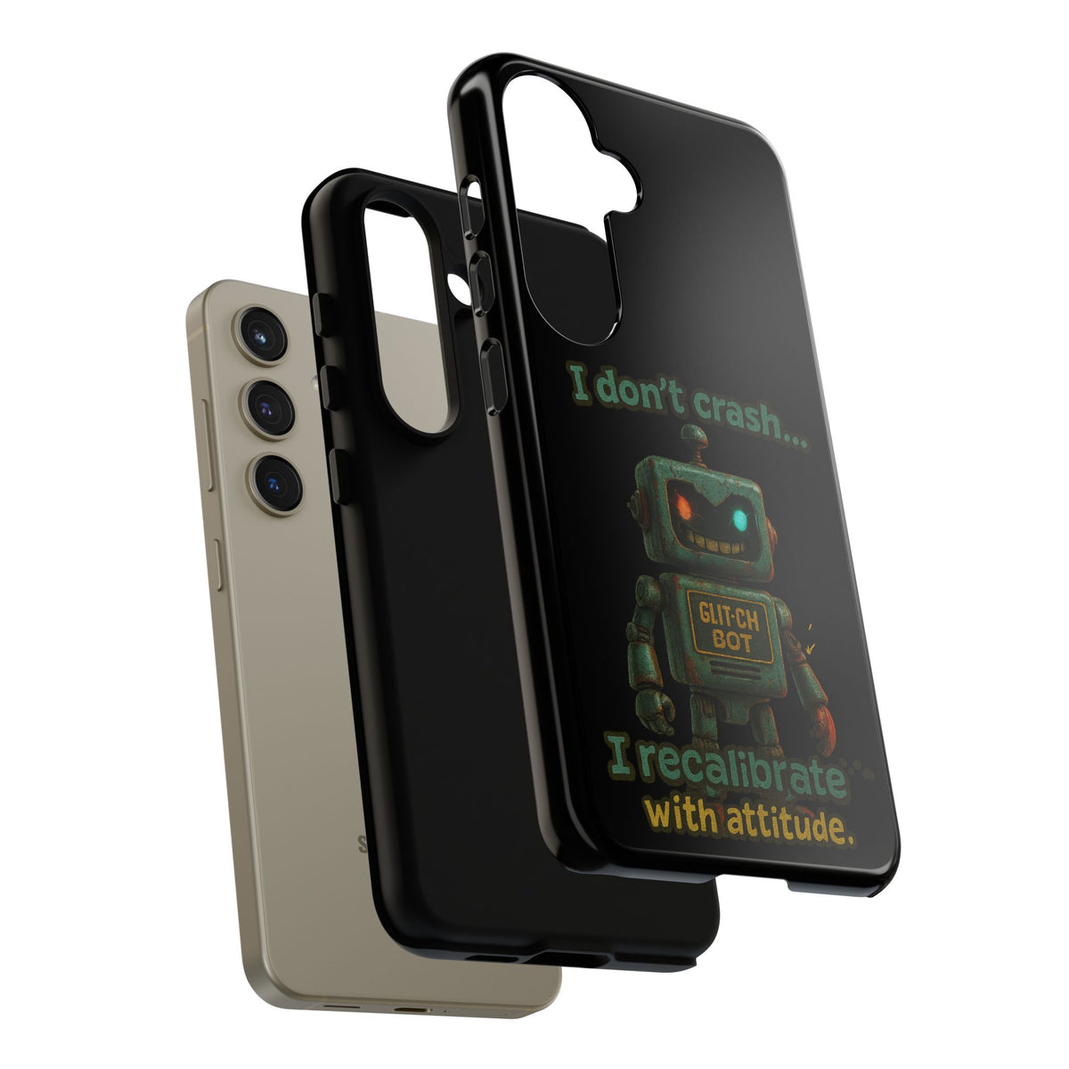 Phone Case — "I Don't Crash... I Recalibrate" Retro Robot Protective Cover