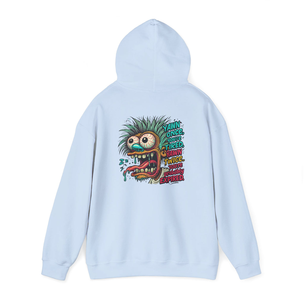 Skater Monster Graphic Hoodie — “Yawn Once, Yawn Twice, Never Appear” Retro Skate Pullover