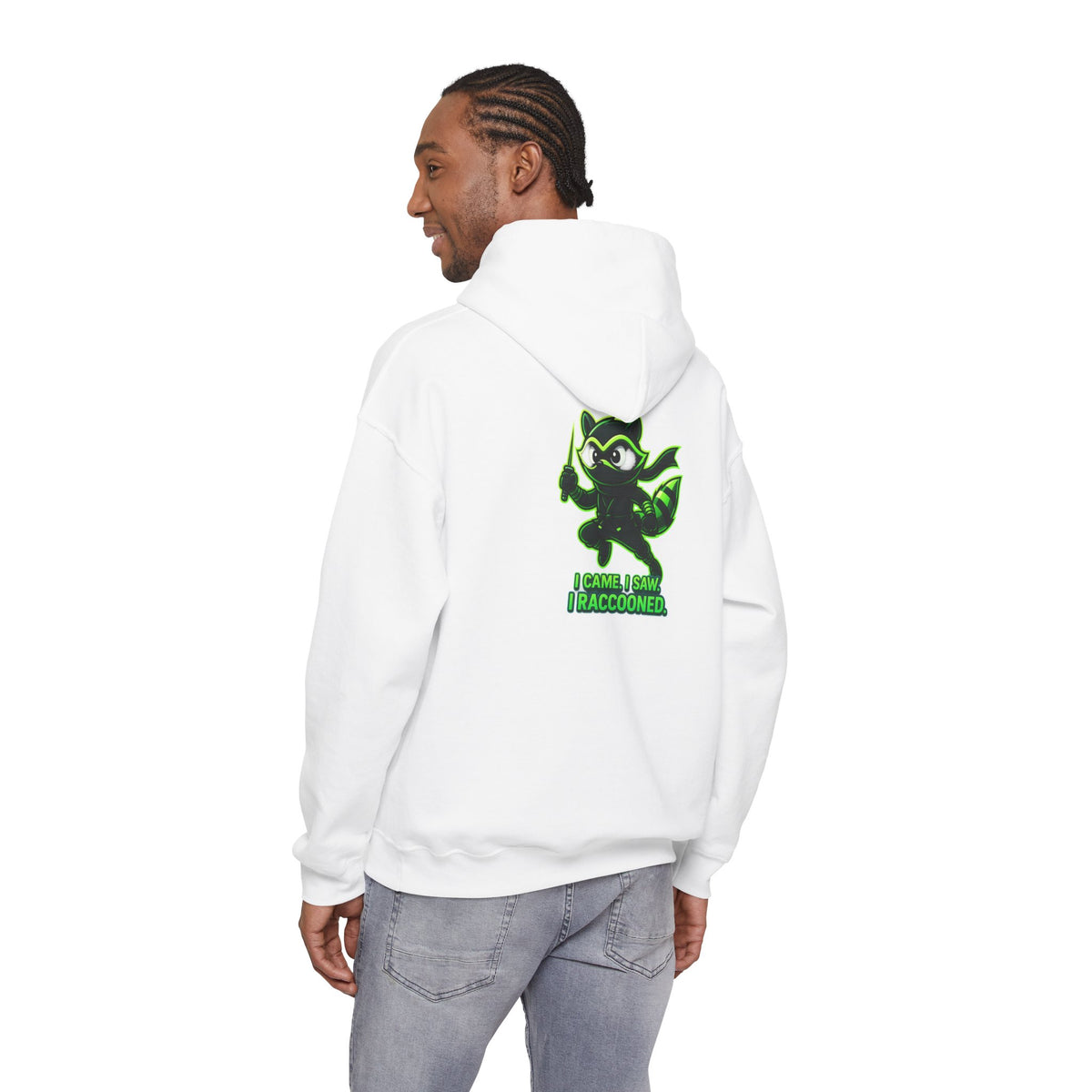 Raccoon Mascot Hoodie – "I Came, I Saw, I Raccooned" Graphic Pullover