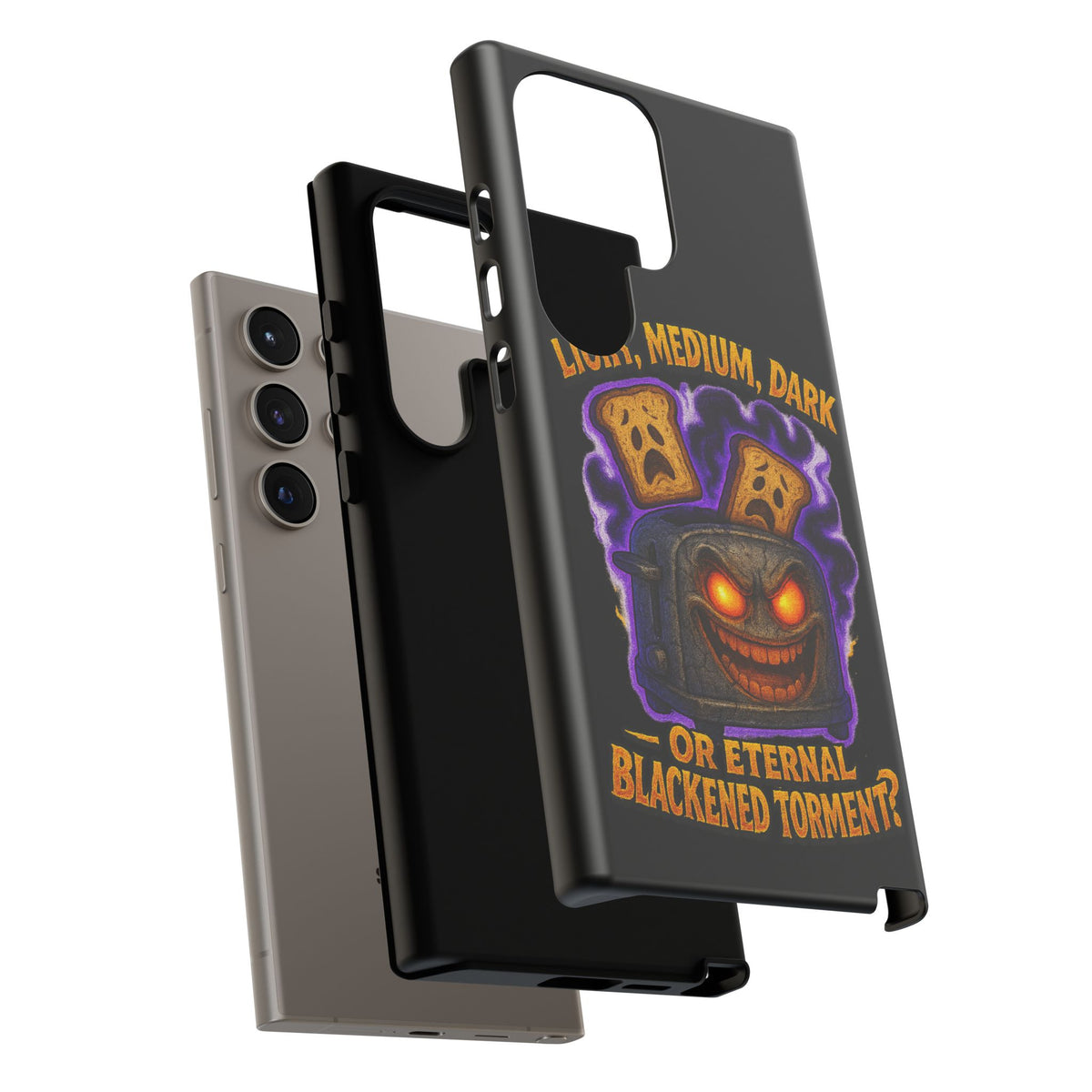 Phone Case — 'Light, Medium, Dark or Eternal Blackened Torment?' Spooky Toast & Toaster Horror Design