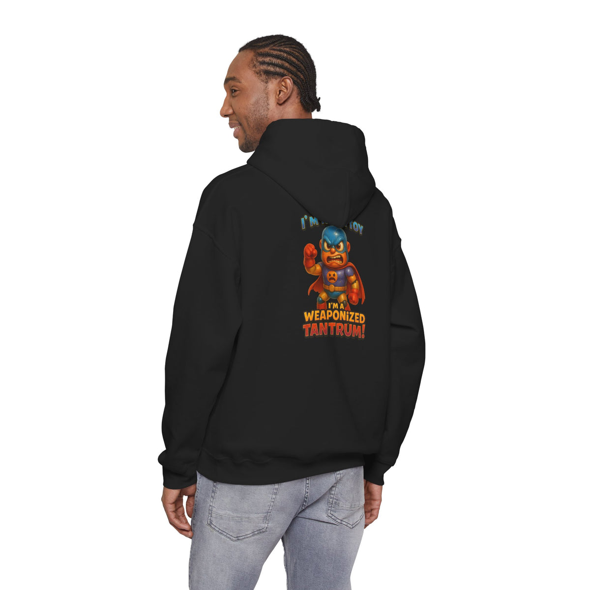 Weaponized Tantrum Hoodie — Funny Superhero Cat Graphic Sweatshirt