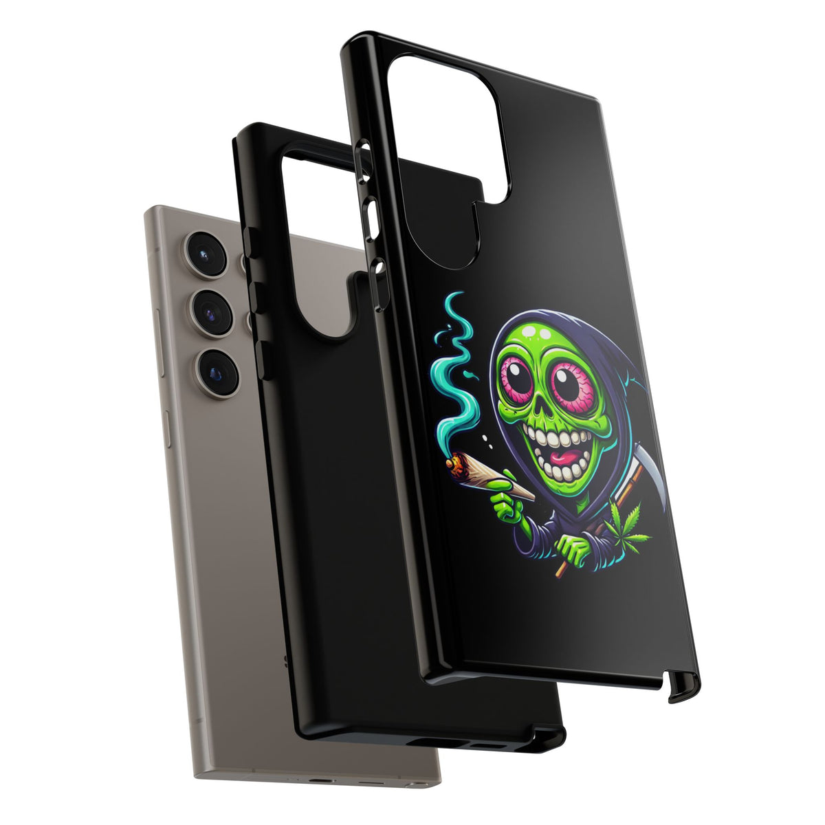 Grinning Stoner Grim Reaper Phone Case – Cannabis Skull iPhone Cover