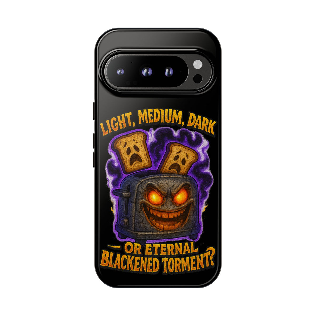 Phone Case — 'Light, Medium, Dark or Eternal Blackened Torment?' Spooky Toast & Toaster Horror Design