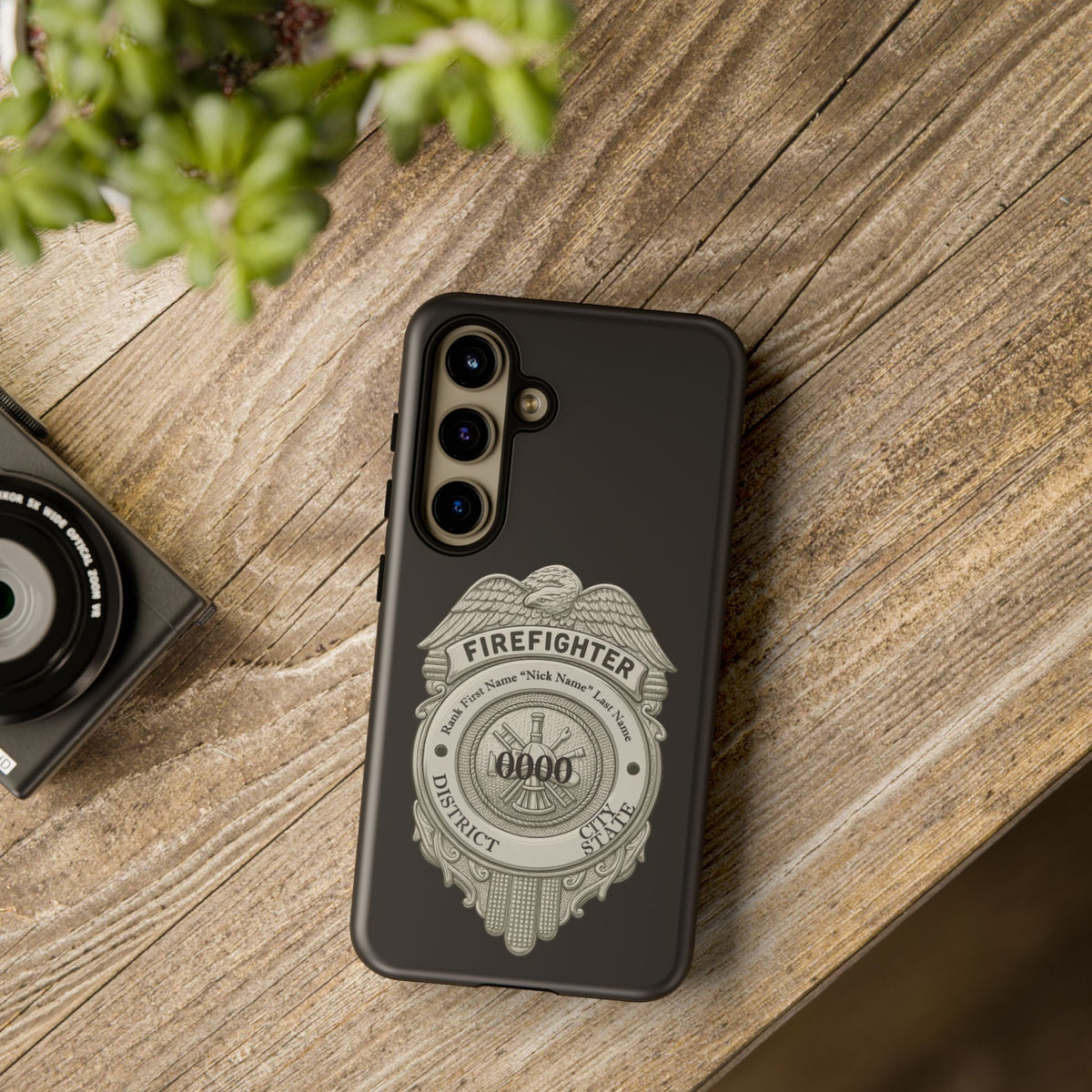 Firefighter Badge Tough Phone Case — Personalized Station Number Design