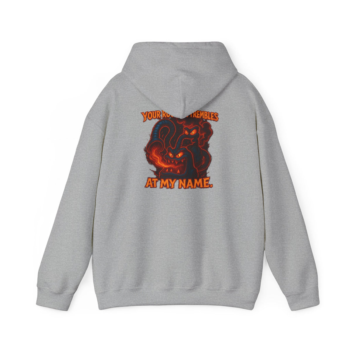 Hoodie — Fiery Demon Skull 'Your Roomba Trembls At My Name' Graphic Back Print