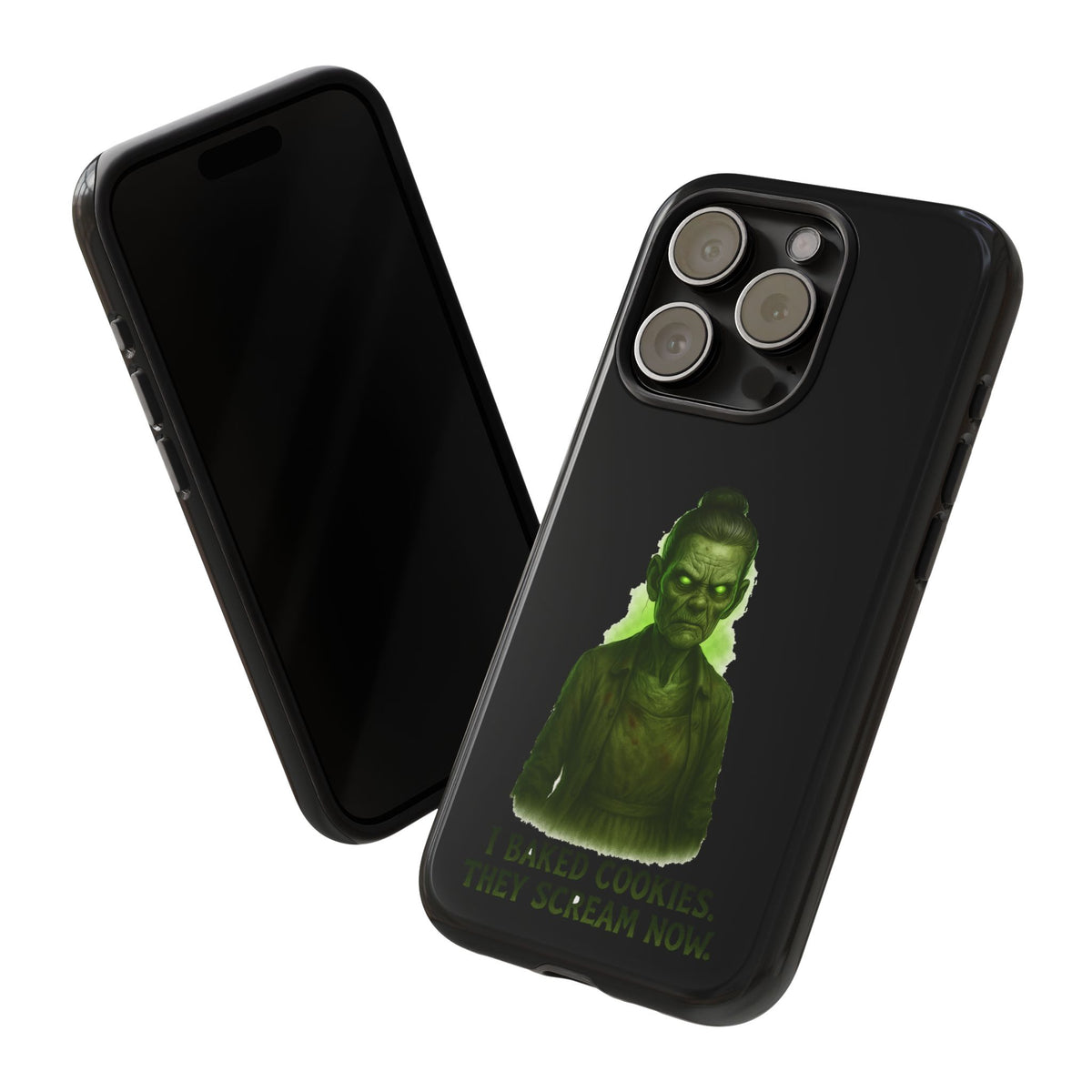 Spooky Green Ghost Phone Case — "I Baked Cookies, They Scream Now" Horror iPhone Cover