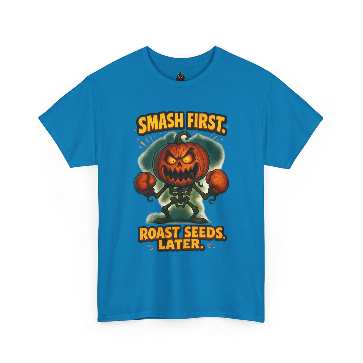 Smash First Pumpkin Boxer illustration T-Shirt | Halloween pumpkin design