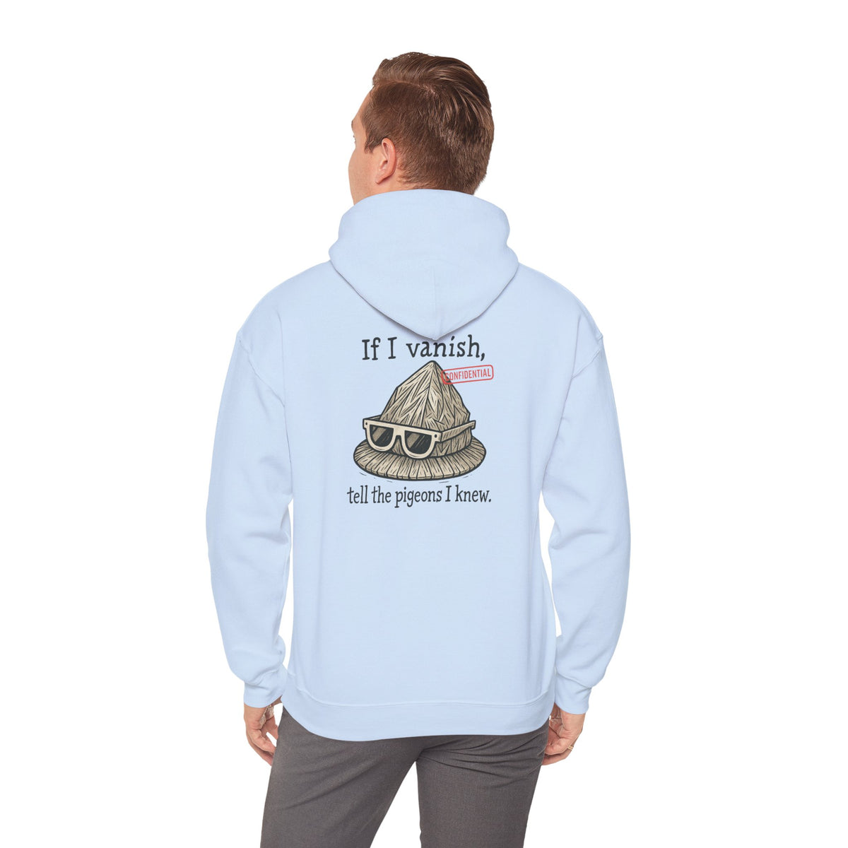 Hoodie — "If I Vanish, Tell the Pigeons I Knew" Novelty Pullover