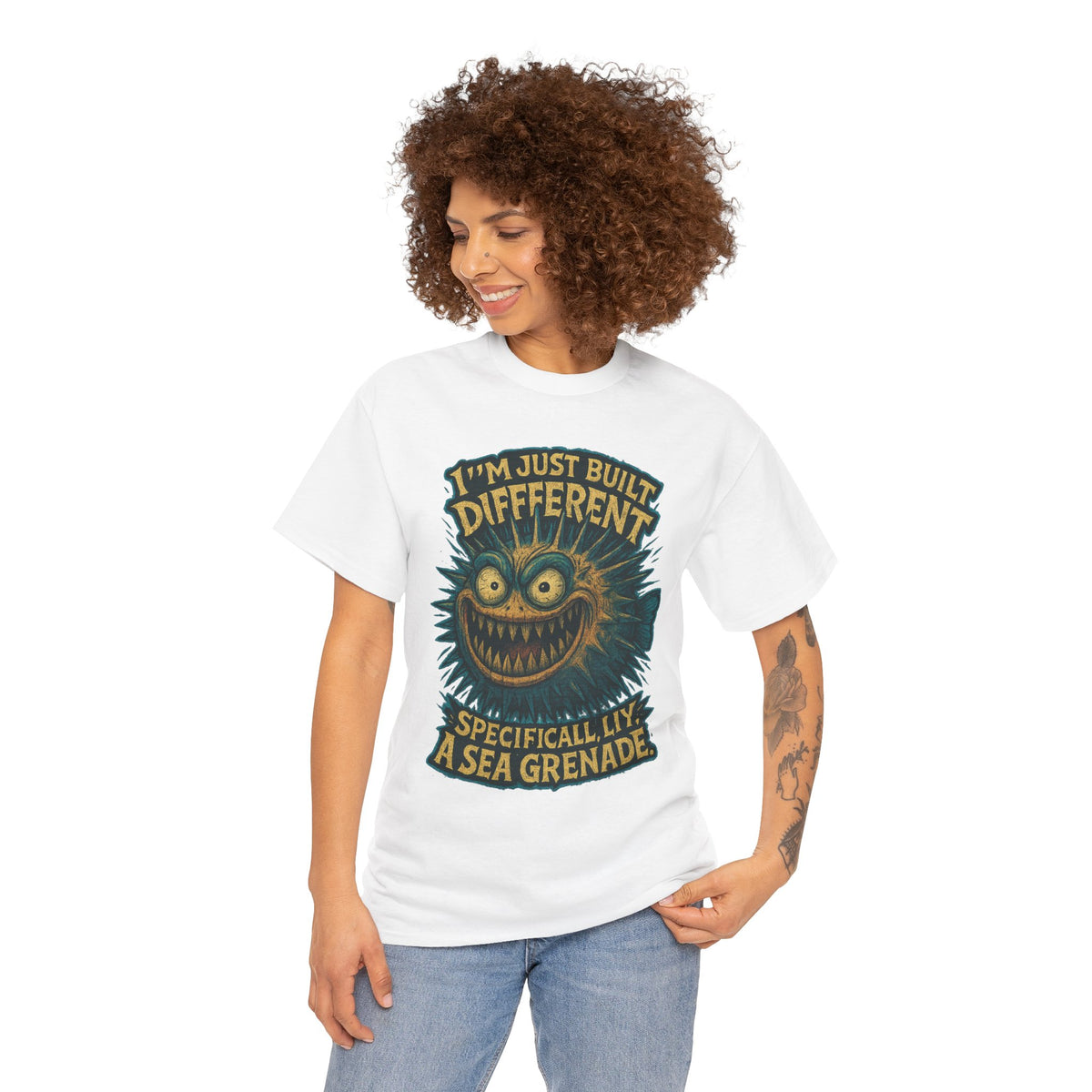 I'm Just Built Different Sea Grenade Tee | Pufferfish Illustration