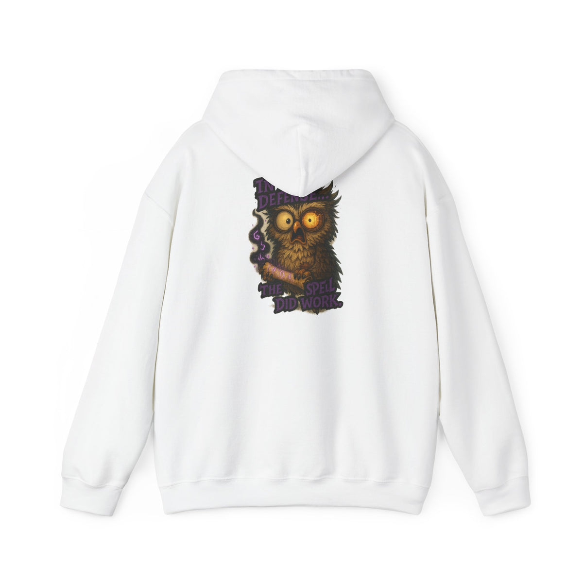 Owl With Scroll Hoodie — Vintage Spooky Owl Back Print Hooded Sweatshirt