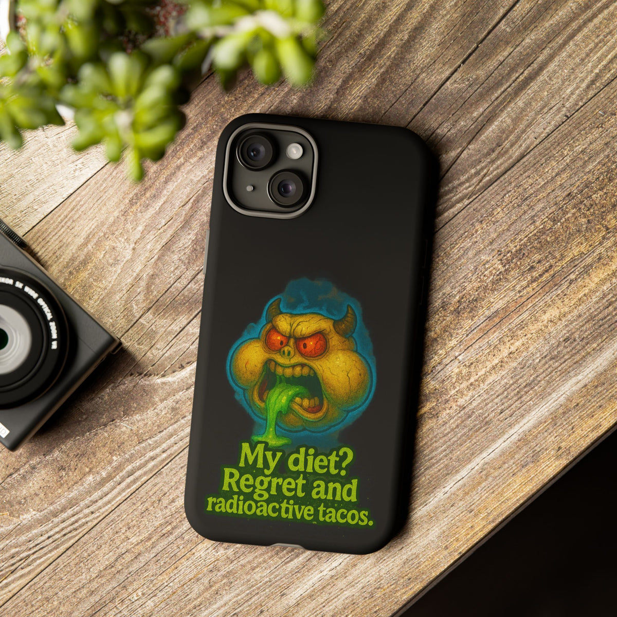 My Diet? Regret & Radioactive Tacos Phone Case — Funny Retro Monster Protective Cover