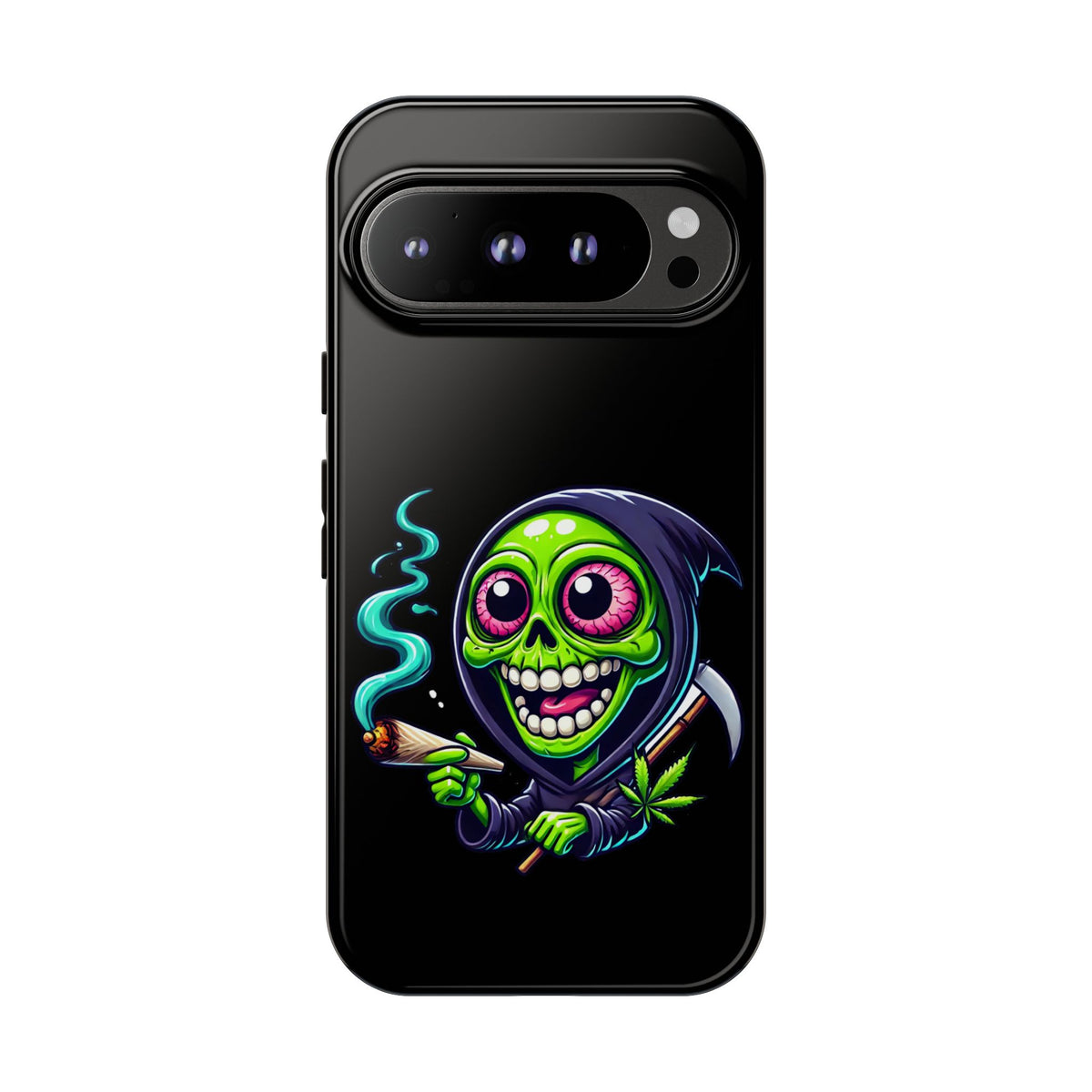 Grinning Stoner Grim Reaper Phone Case – Cannabis Skull iPhone Cover