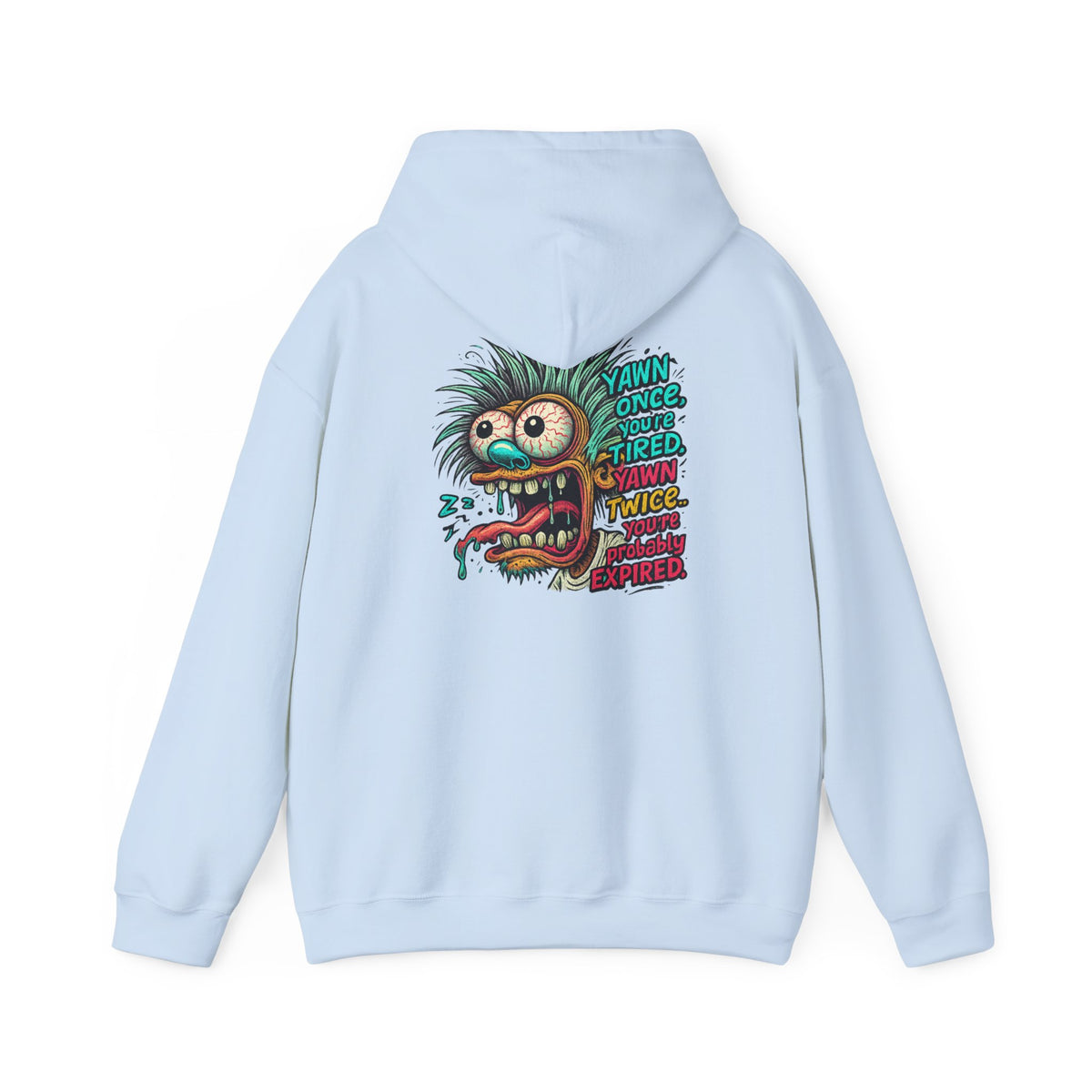 Skater Monster Graphic Hoodie — “Yawn Once, Yawn Twice, Never Appear” Retro Skate Pullover
