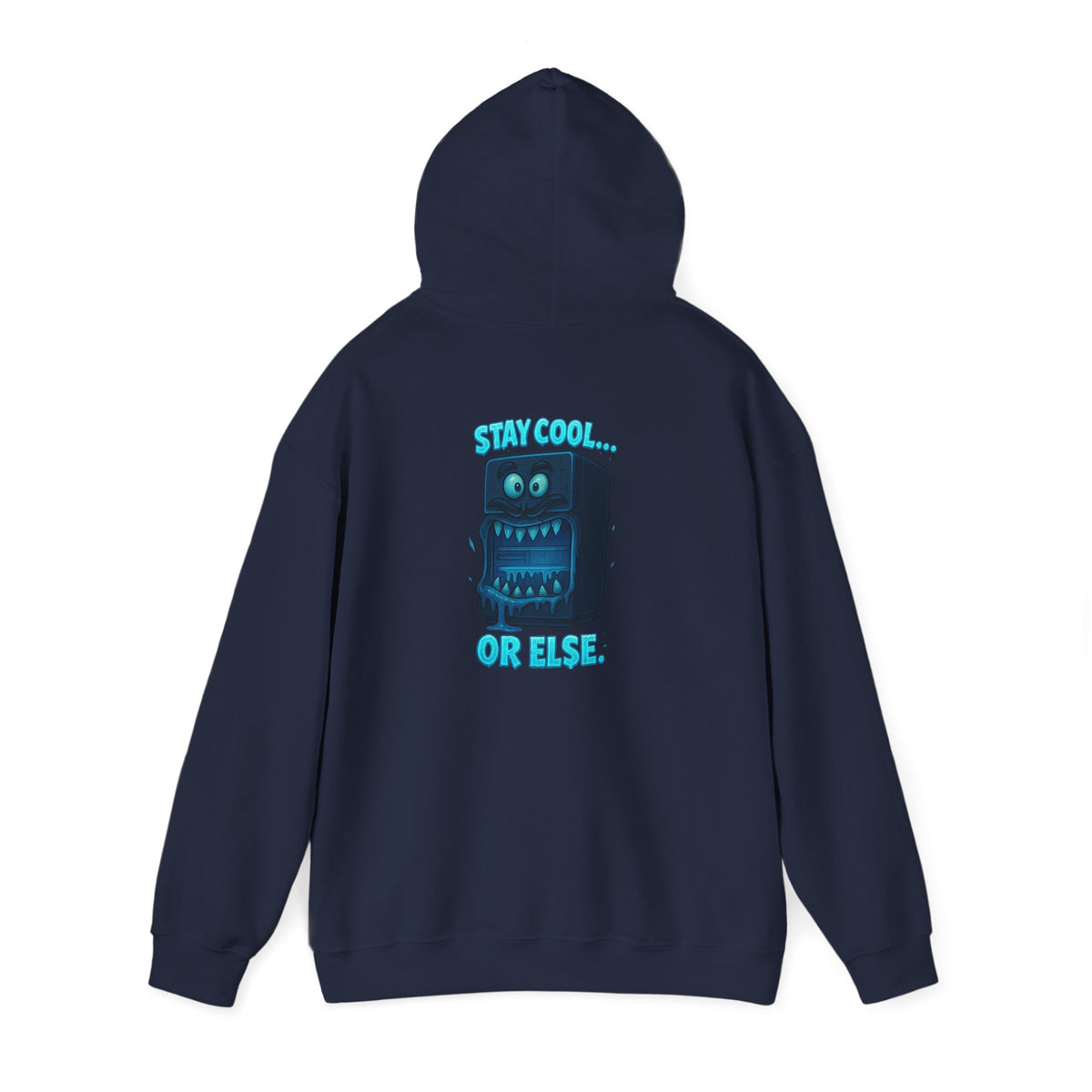 Retro Fridge Cabinet Hoodie — 'Stay in Line or Else' Graphic Pullover