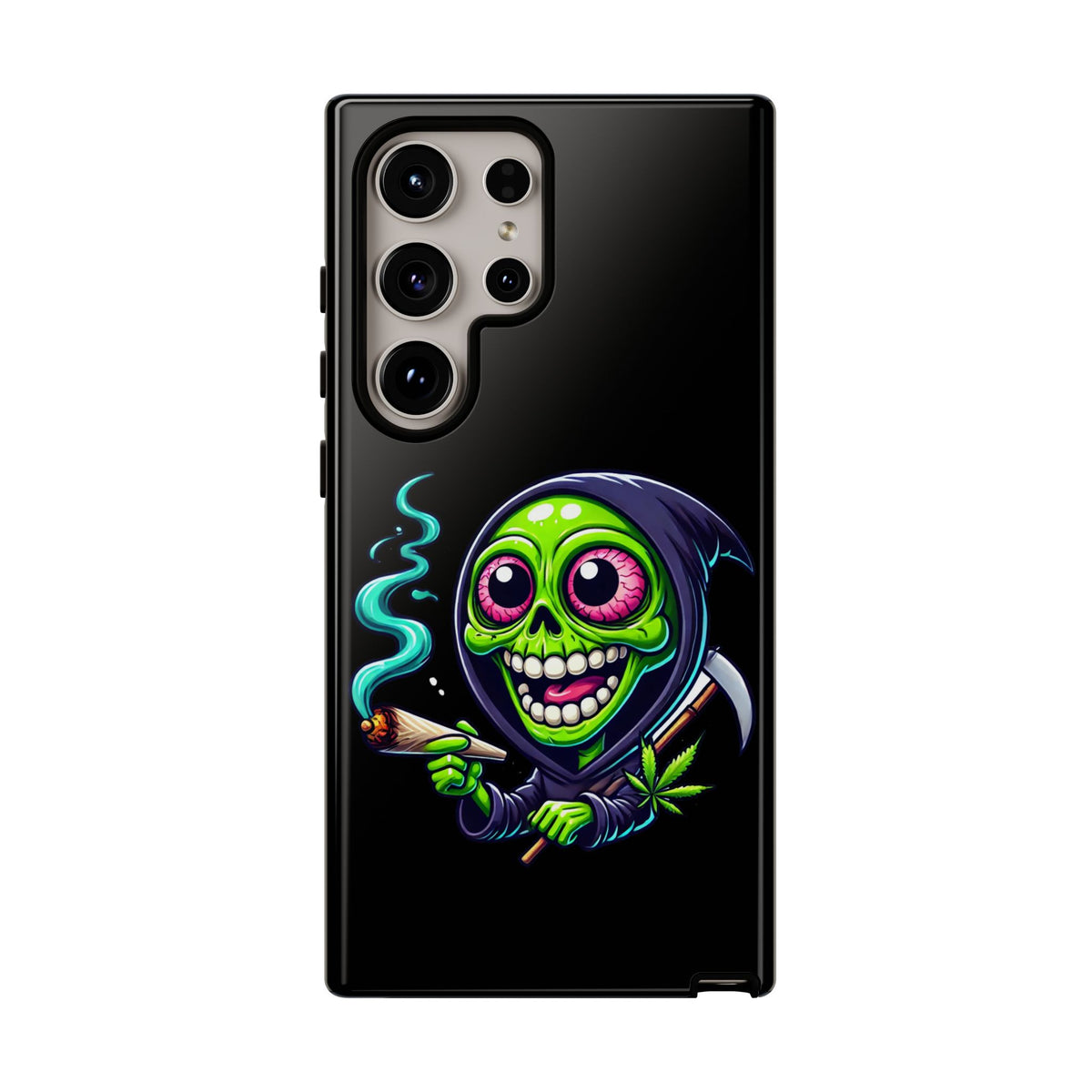 Grinning Stoner Grim Reaper Phone Case – Cannabis Skull iPhone Cover