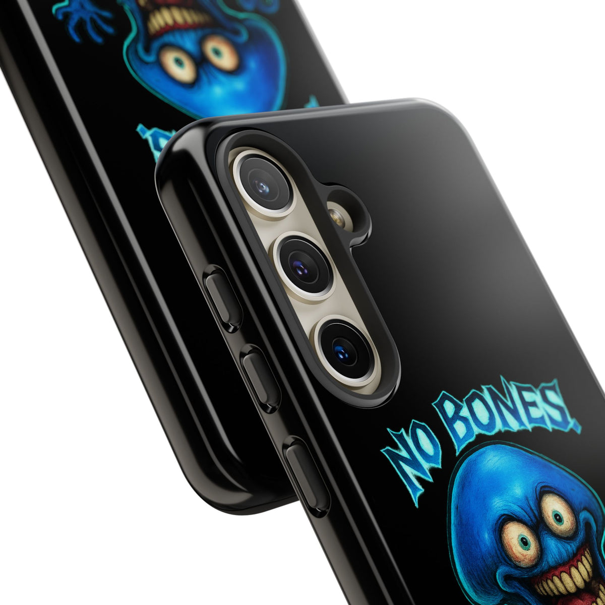 Phone Case — 'No Bones, No Chill, No Mercy' Blue Jellyfish Horror Design