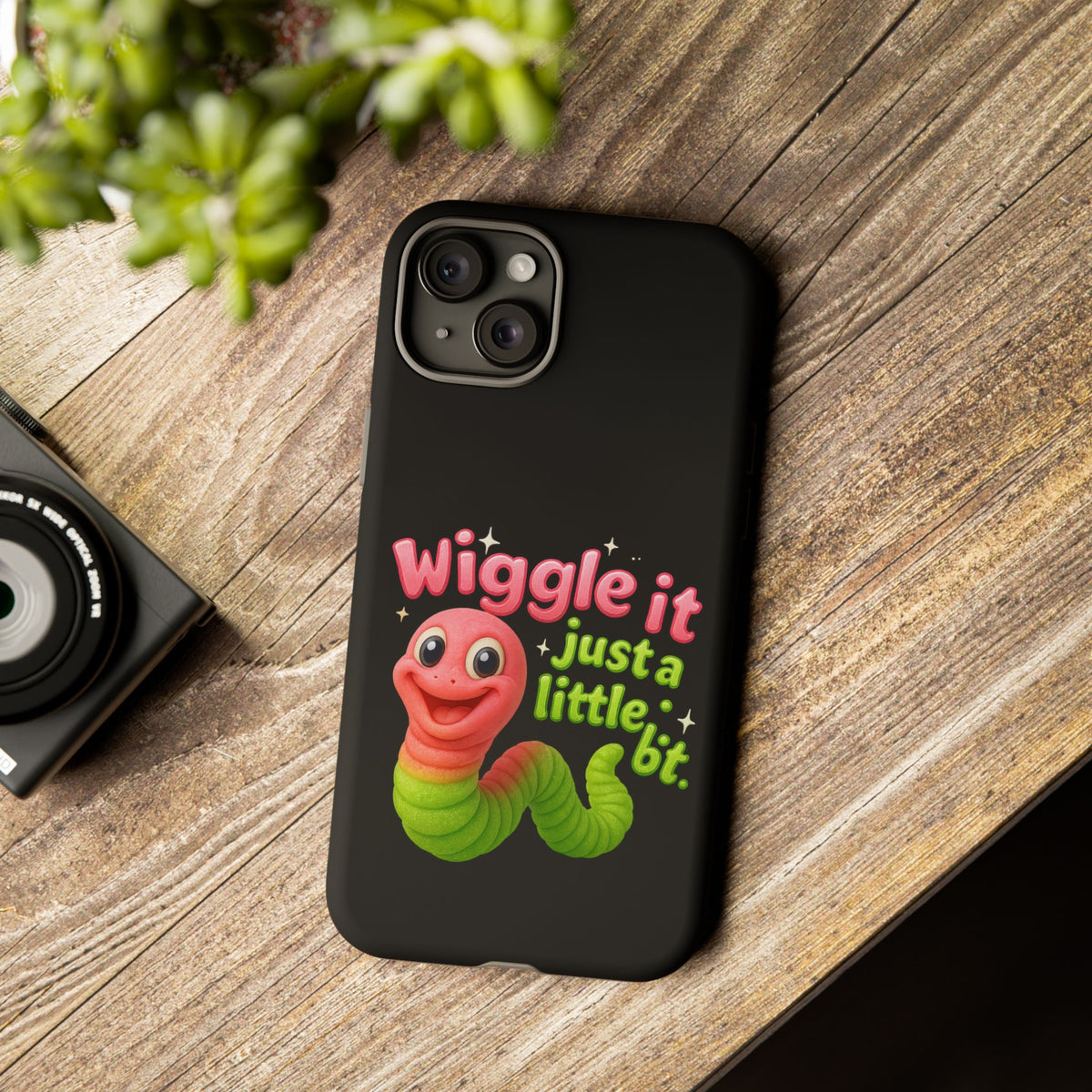 Wiggle It Worm Phone Case — Cute Pink & Green Cartoon iPhone Cover