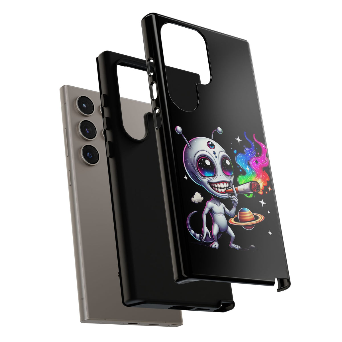 Alien Smoking Rainbow Galaxy Phone Case — Cute Cosmic Art Tough Case