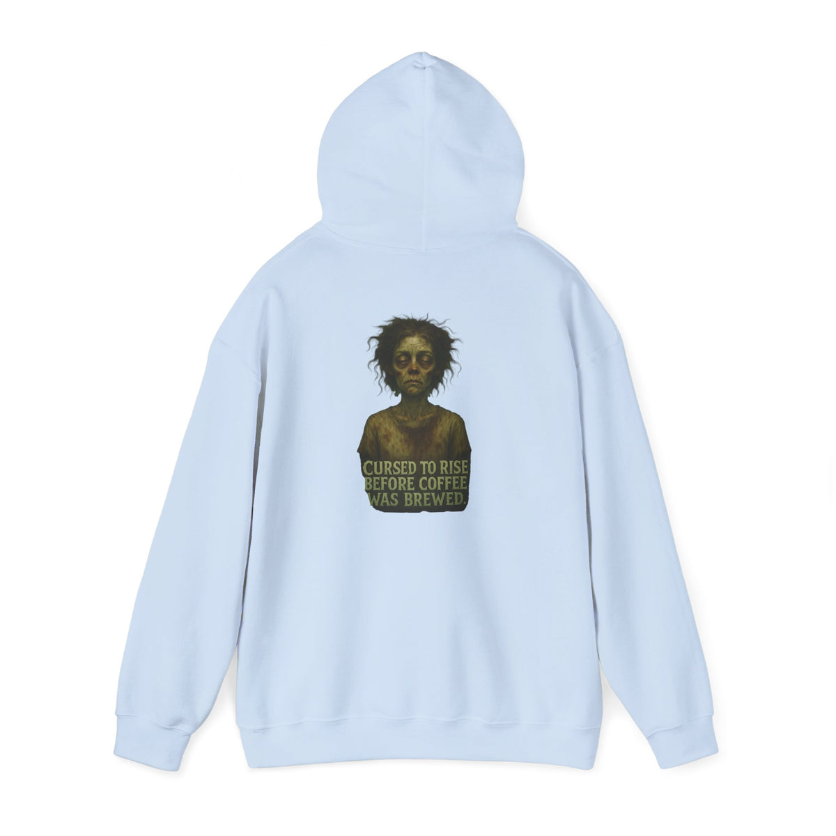 Hoodie — "Cursed to Rise Before Coffee Was Brewed" Goth Coffee Graphic Hooded Sweatshirt