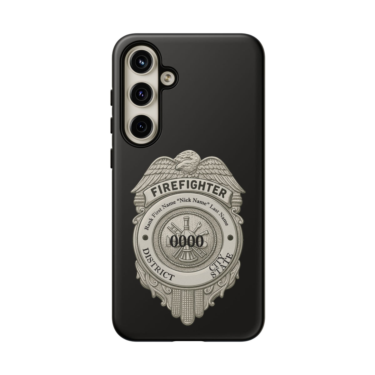 Firefighter Badge Tough Phone Case — Personalized Station Number Design
