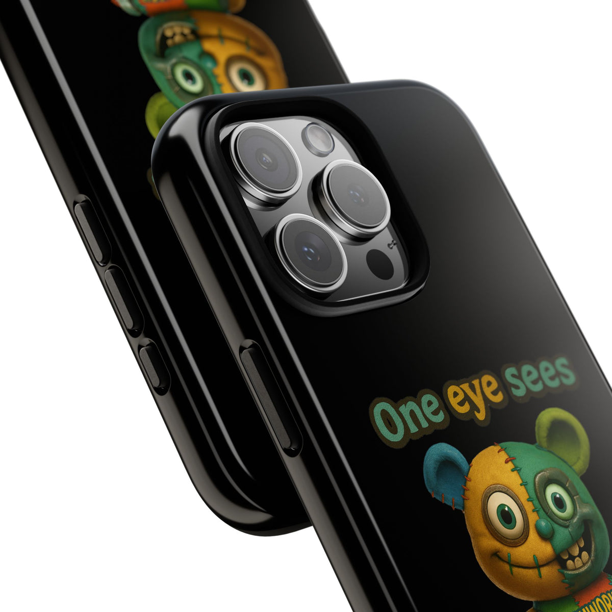 Phone Case — 'One Eye Sees, The Other Sees Your Browser History' Patchwork Bear Design
