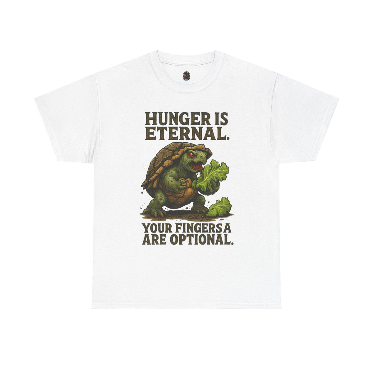 Hunger Is Eternal turtle eating fingers T-Shirt | Horror humor