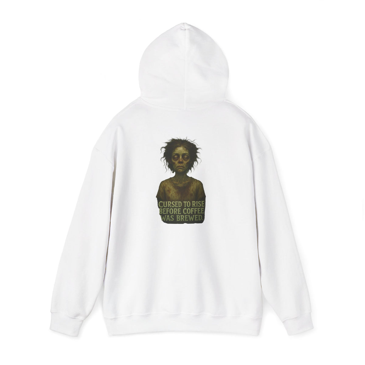 Hoodie — "Cursed to Rise Before Coffee Was Brewed" Goth Coffee Graphic Hooded Sweatshirt