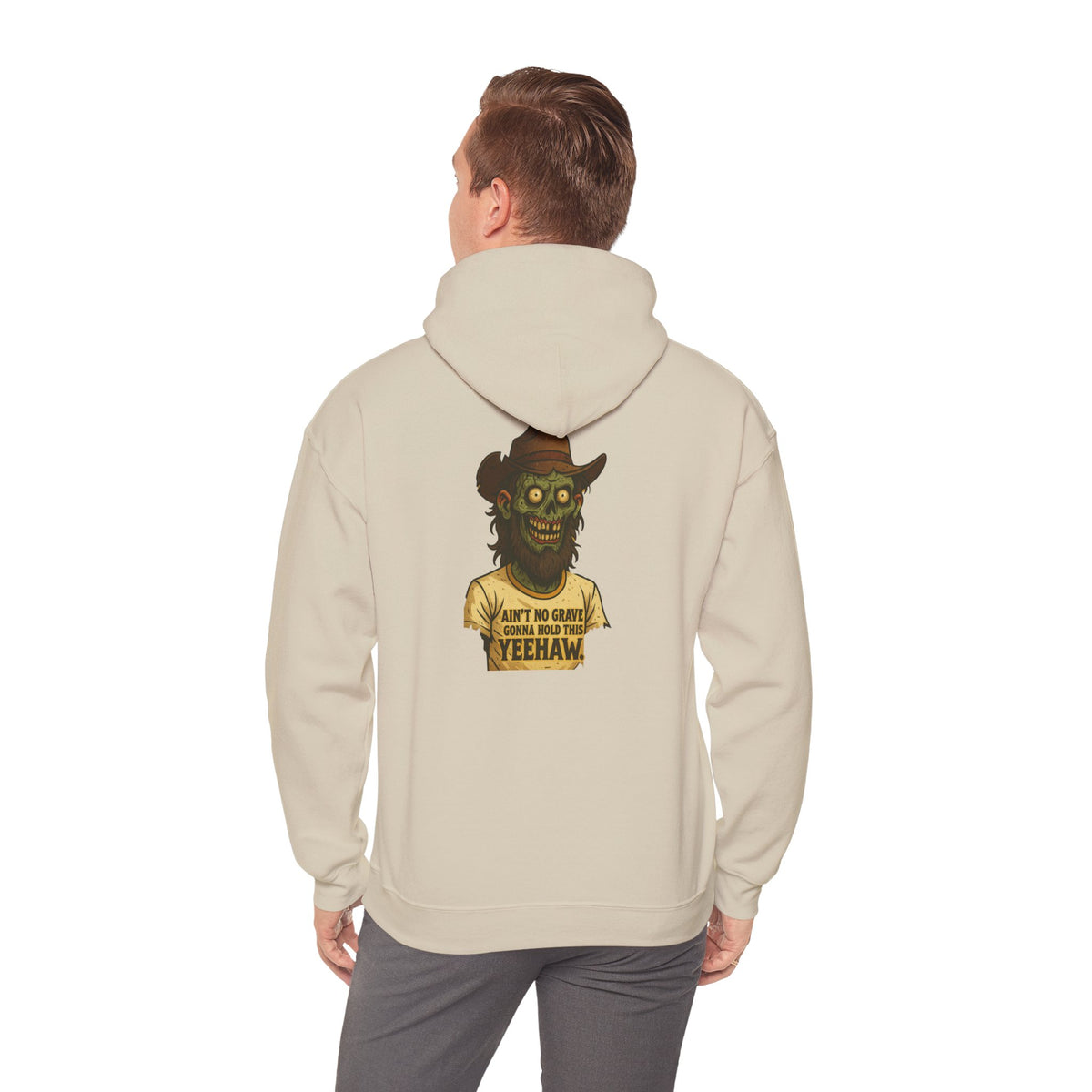 Zombie Cowboy Hoodie — "Ain't No Grave Can Hold This Man Down YEEHAW" Graphic