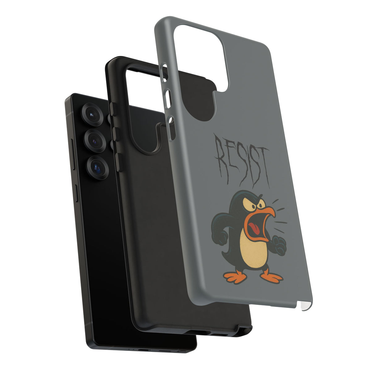 Resist Angry Penguin Phone Case — Protective iPhone Case with Bold Cartoon Design