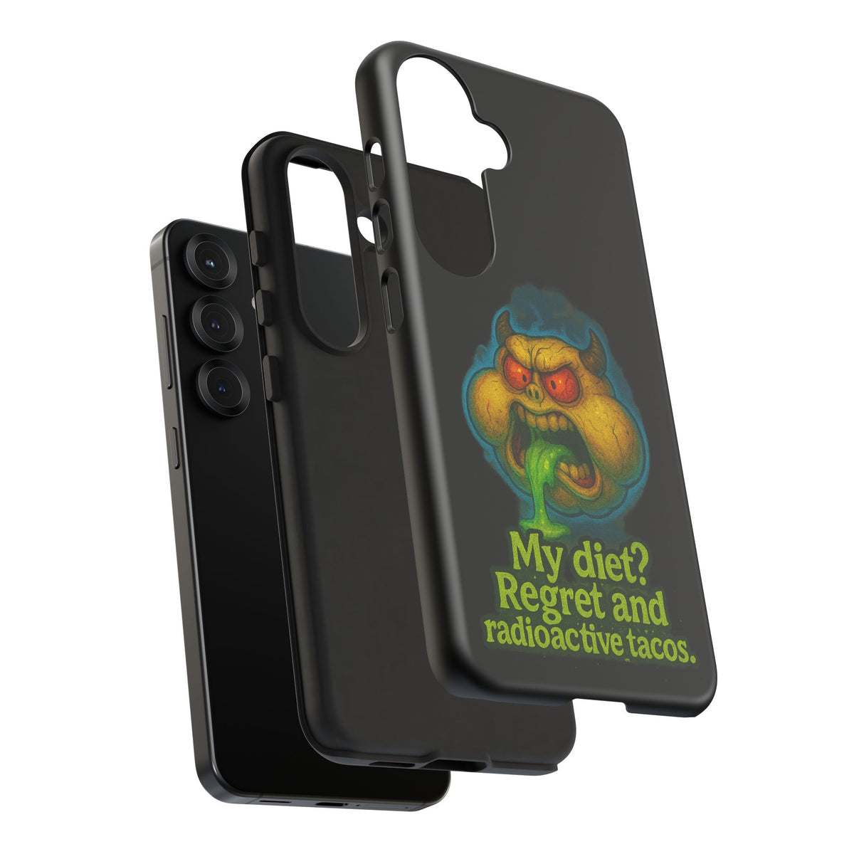 My Diet? Regret & Radioactive Tacos Phone Case — Funny Retro Monster Protective Cover