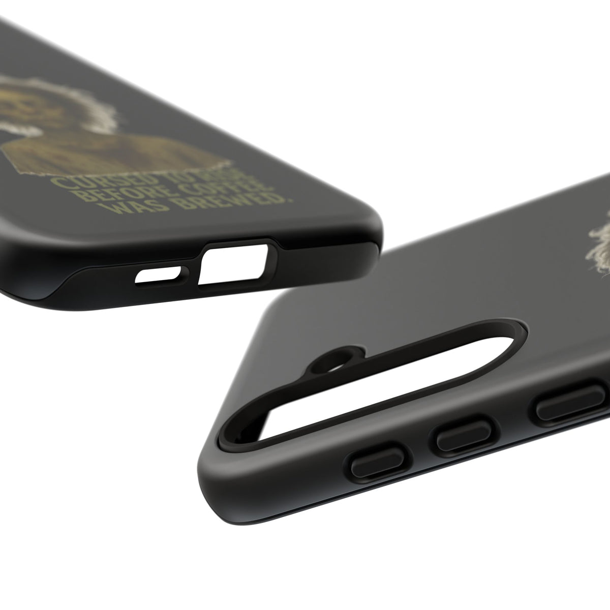 Phone Case — “Cursed to Rise Before Coffee Was Brewed” Goth Horror Design