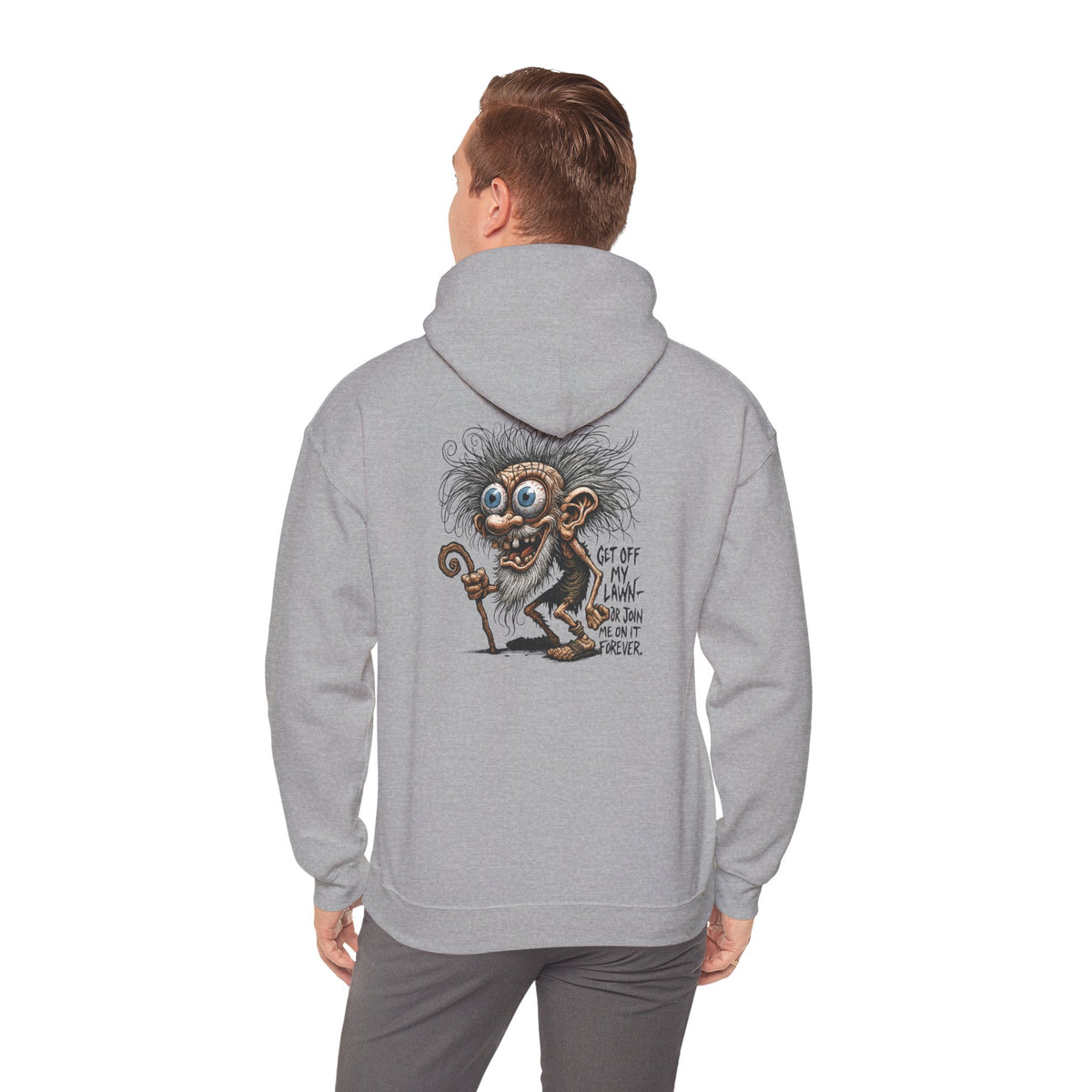 Crazy Grumpy Man Hoodie — "Get Off My Lawn" Graphic Sweatshirt