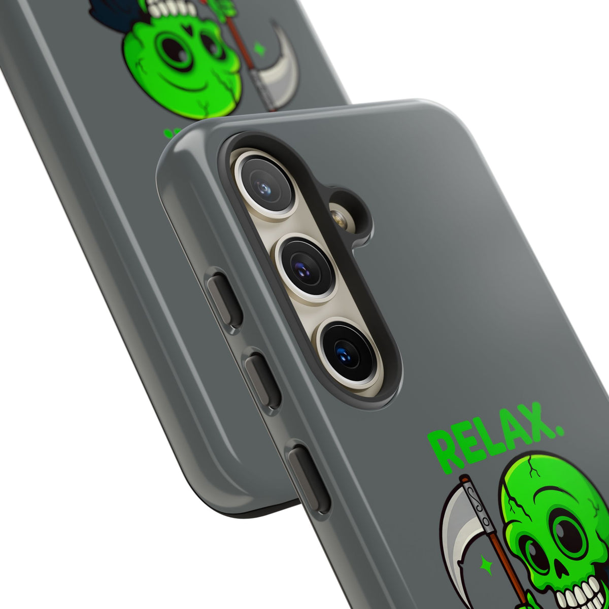 Phone Case — 'Relax. I Only Reap on Weekdays.' Cute Green Grim Reaper Protective Cover